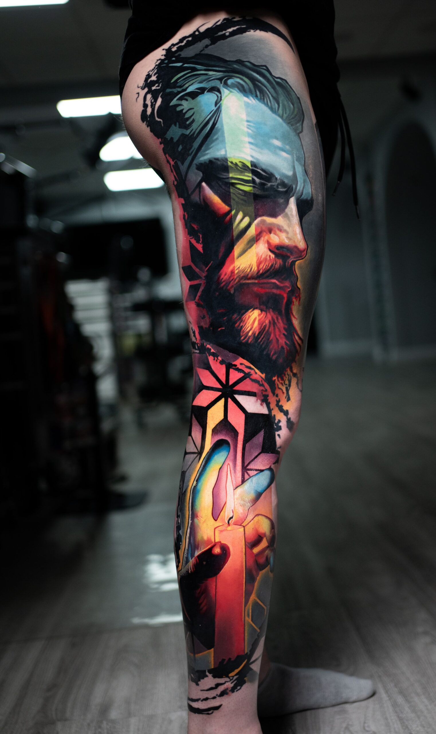Rich Harris — full leg, colorful artistic composition
