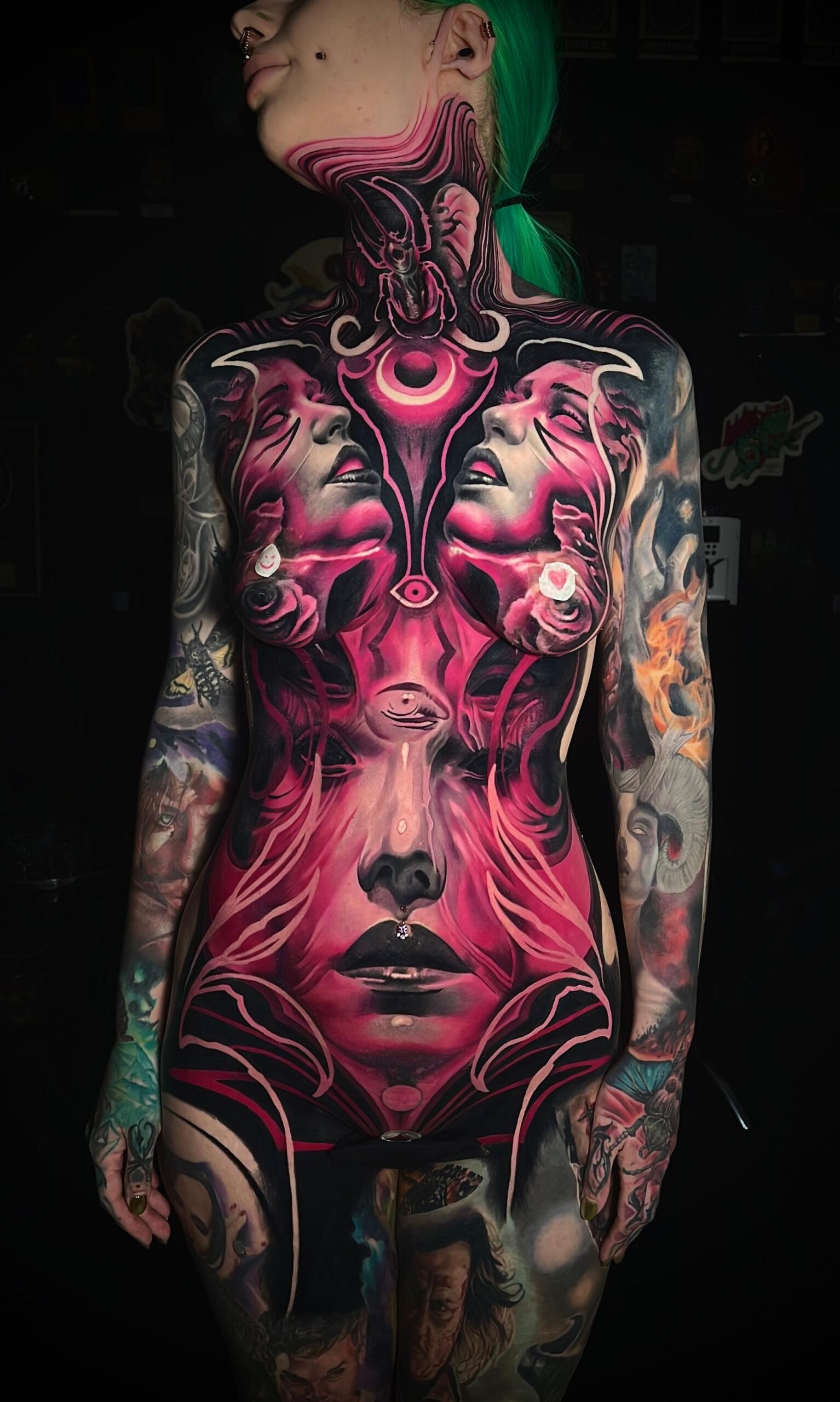 Waler Montero — full back piece, surreal pink portrait